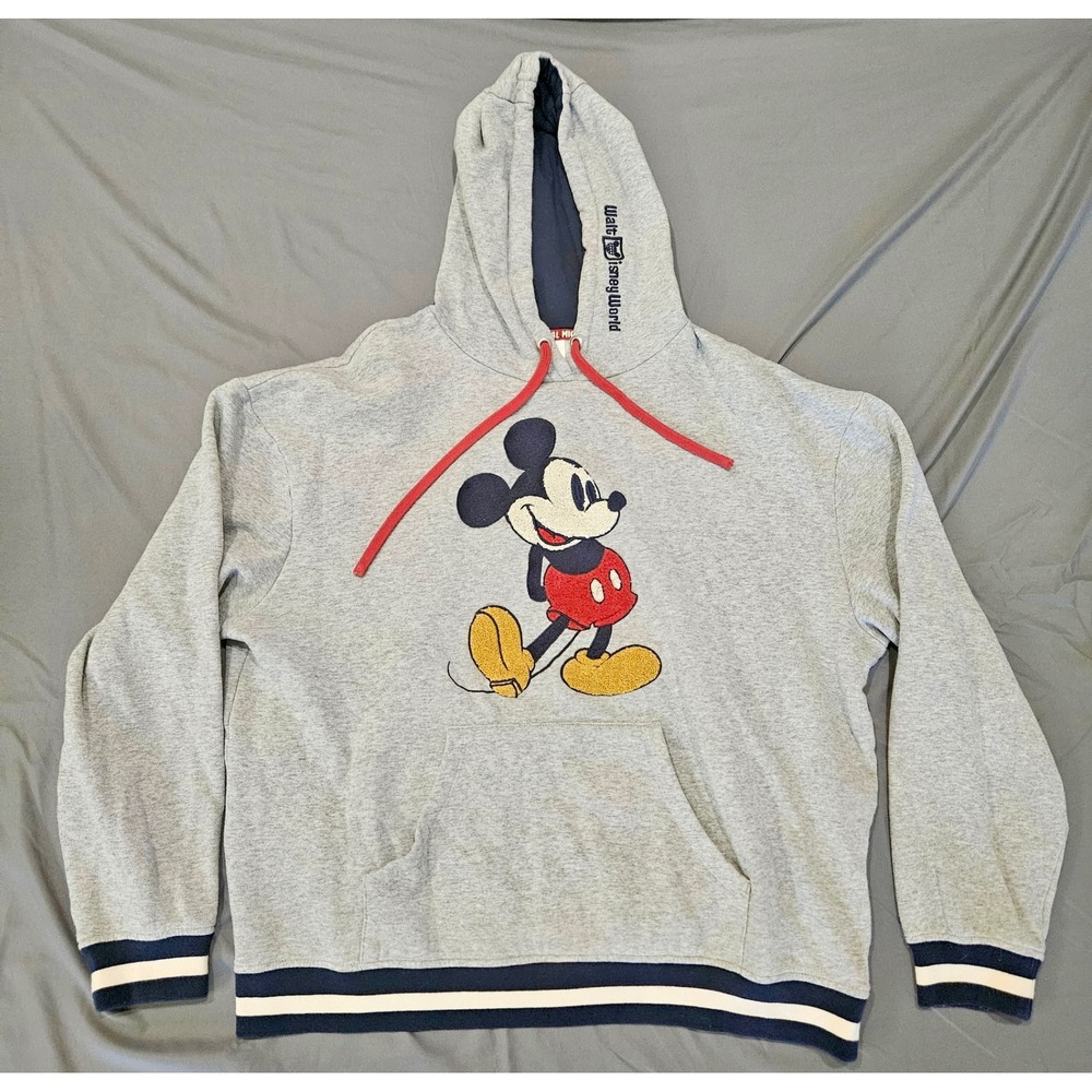 Disney Mickey Mouse Hoodie Mens Large Gray Walt Disney World Pullover